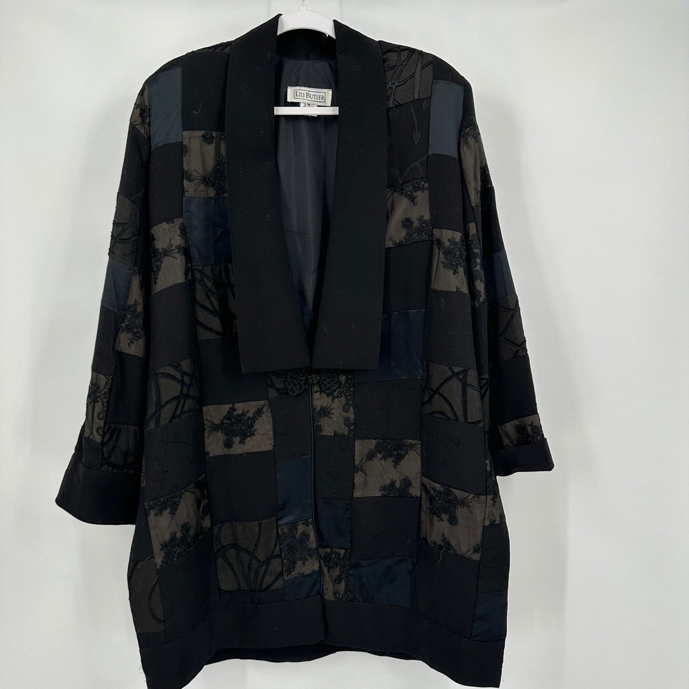 Women Vintage Lagenlook Patchwork Jacket Size M Oversized Silk Blend Avant Garde
